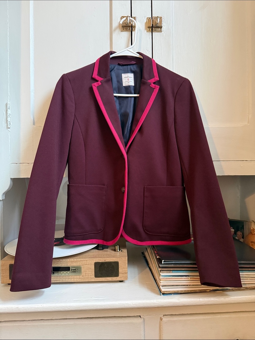 GAP Wine Blazer with Hot Pink Trim